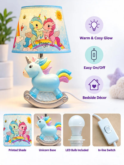 Blue Ceramic Rocking Unicorn Bedside Table Lamp