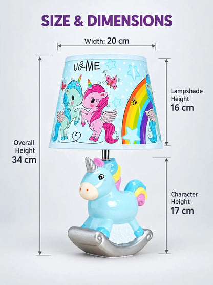 Blue Ceramic Rocking Unicorn Bedside Table Lamp