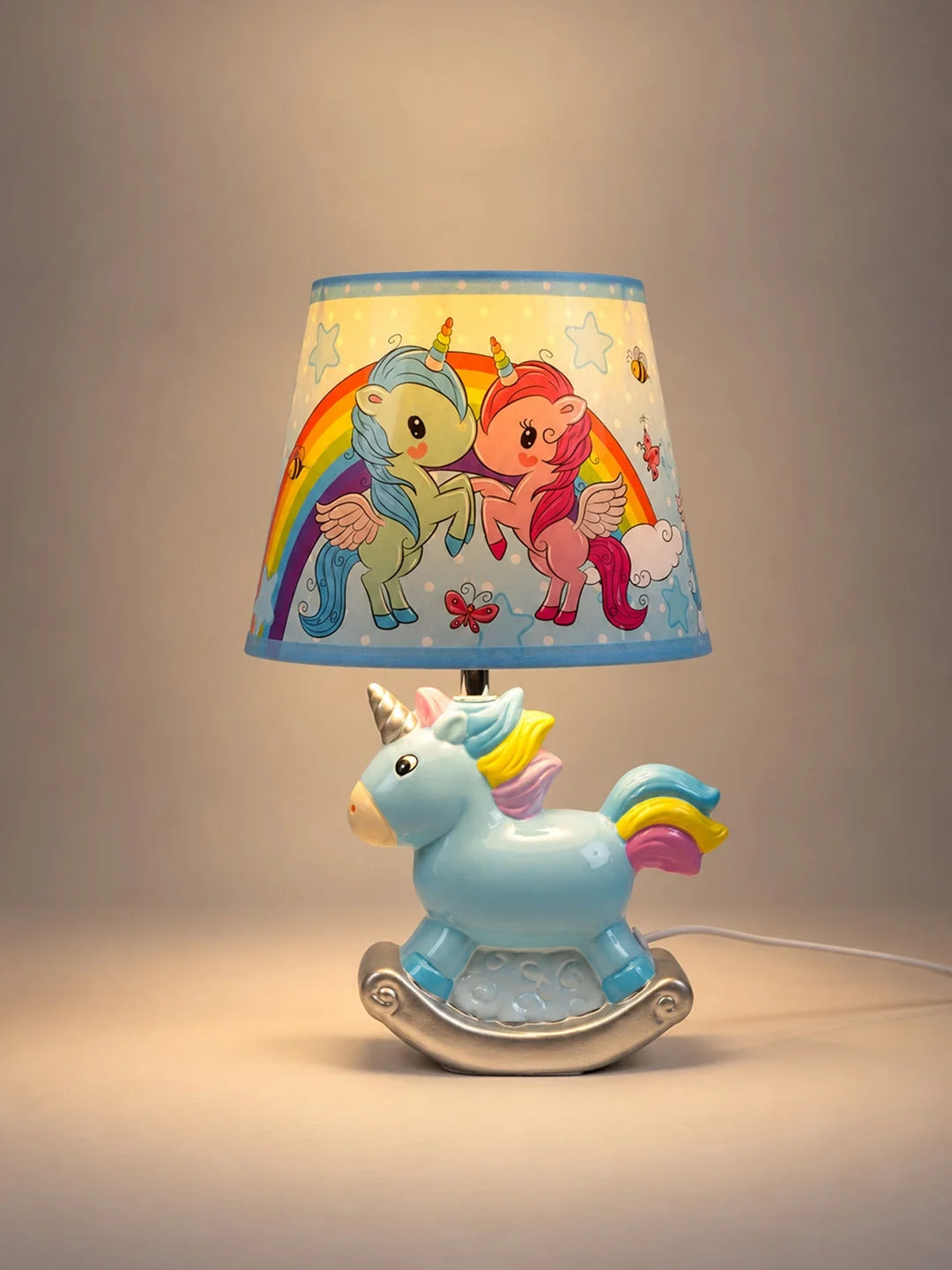 Blue Ceramic Rocking Unicorn Bedside Table Lamp