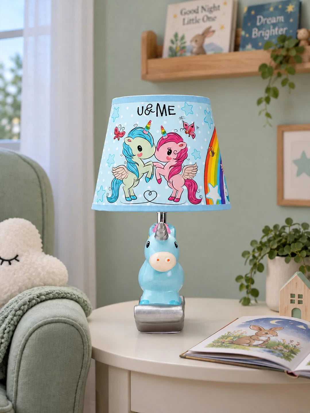 Blue Ceramic Rocking Unicorn Bedside Table Lamp