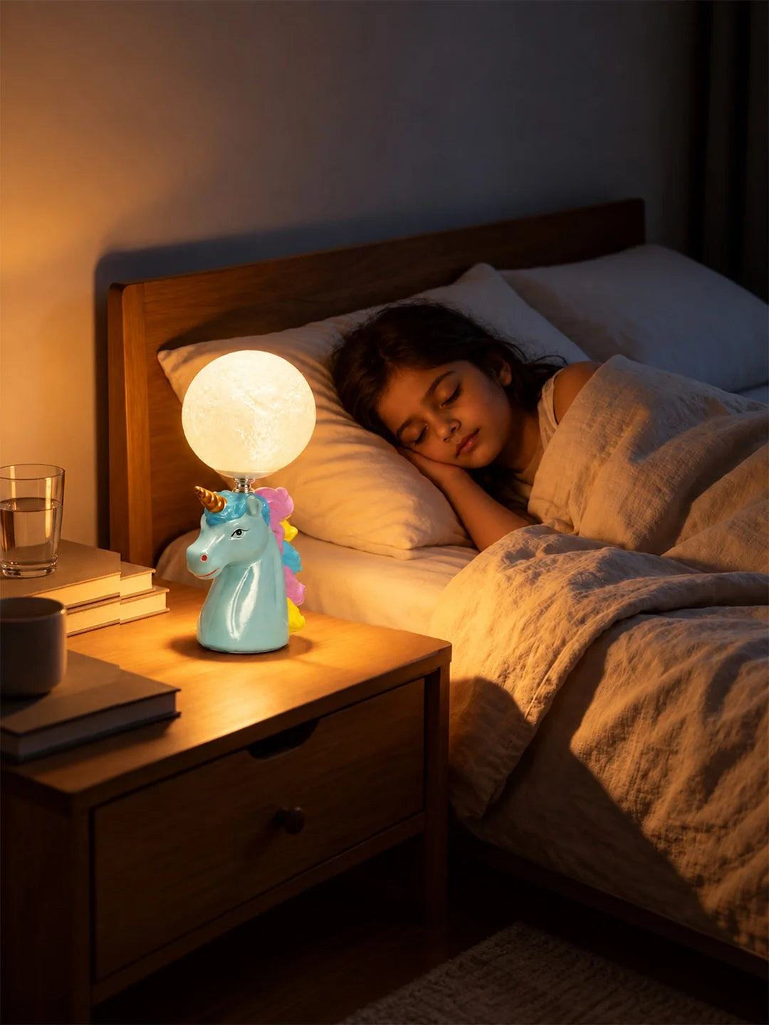 Blue Ceramic Unicorn Moon, Bedside Table Lamp