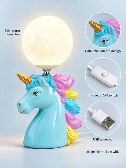 Blue Ceramic Unicorn Moon, Bedside Table Lamp