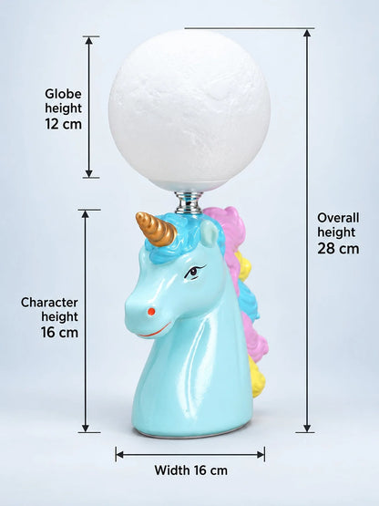 Blue Ceramic Unicorn Moon, Bedside Table Lamp