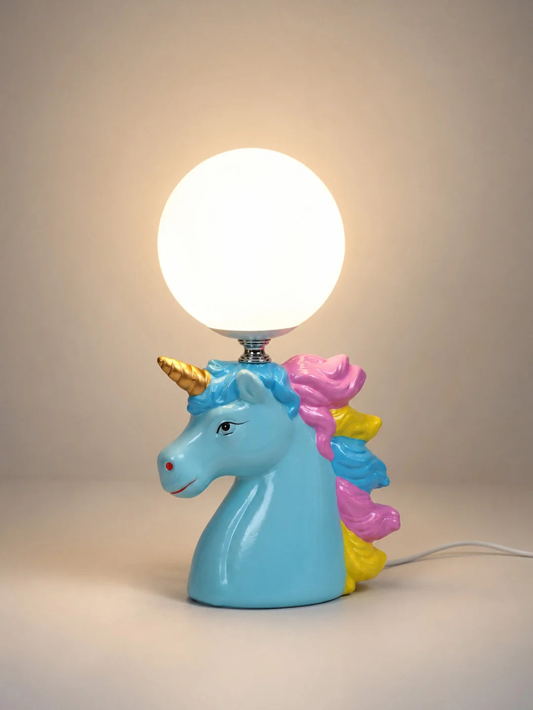 Blue Ceramic Unicorn Moon, Bedside Table Lamp
