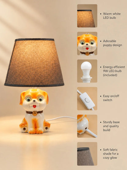 Brown Ceramic Dog Bedside Table Lamp