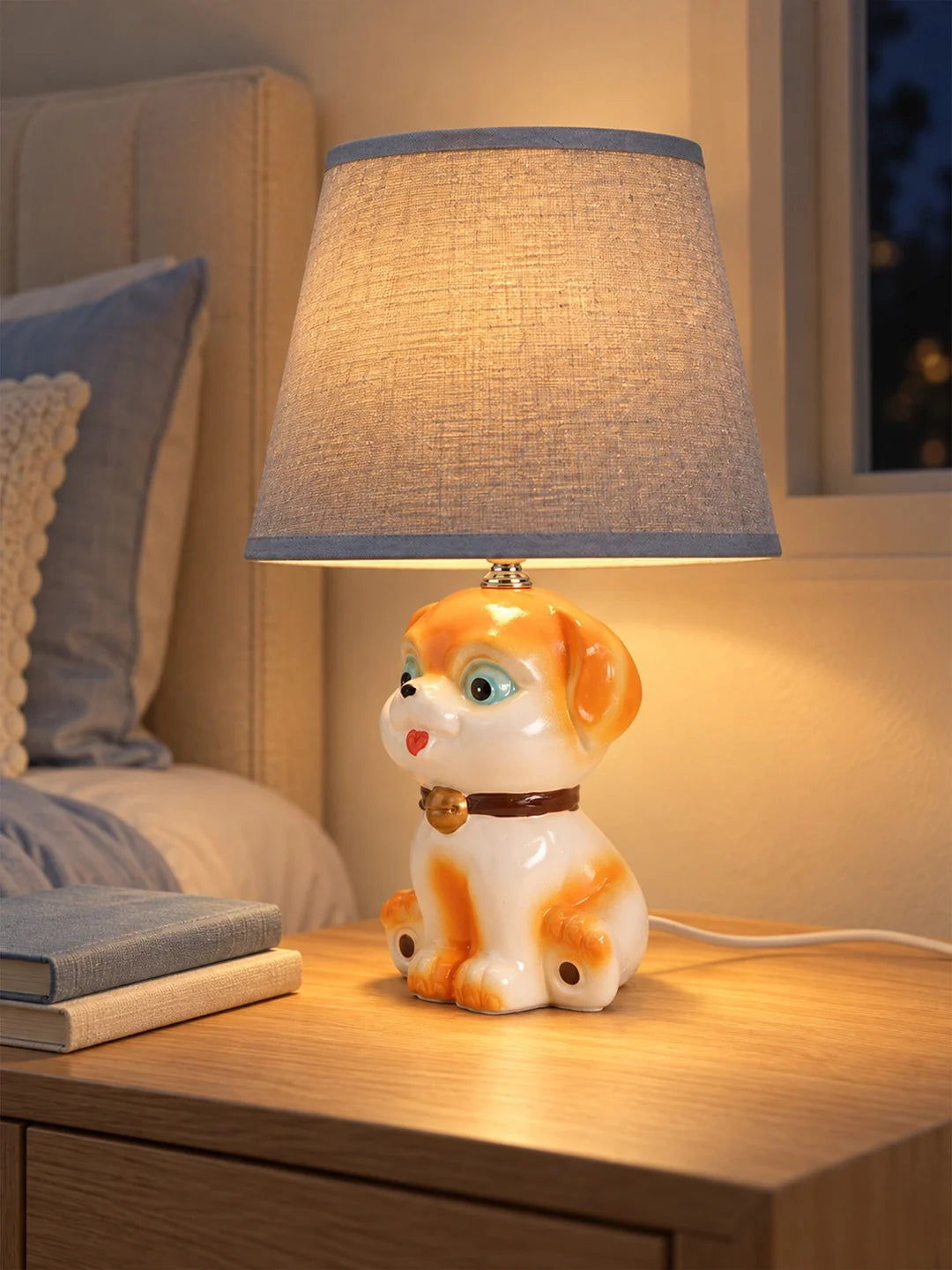 Brown Ceramic Dog Bedside Table Lamp
