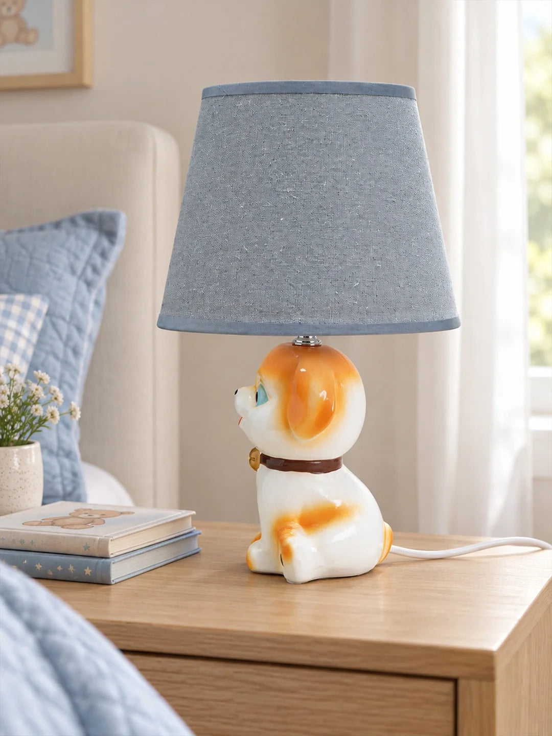 Brown Ceramic Dog Bedside Table Lamp