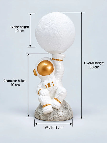 Golden Astronaut Holding Moon, Bedside Table Lamp