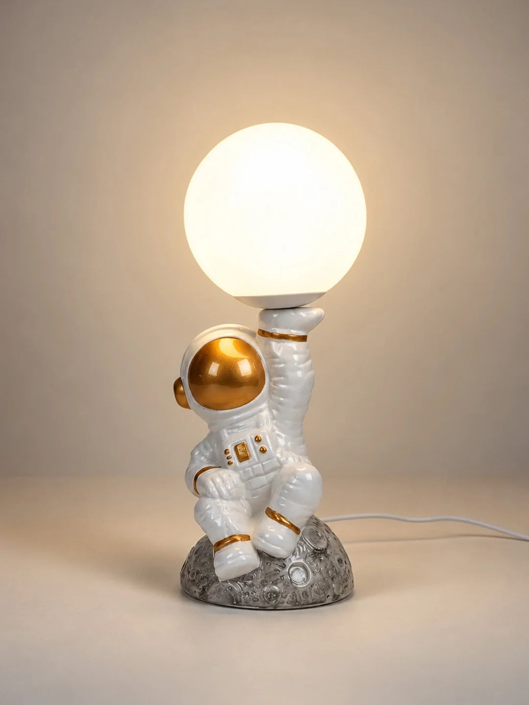 Golden Astronaut Holding Moon, Bedside Table Lamp