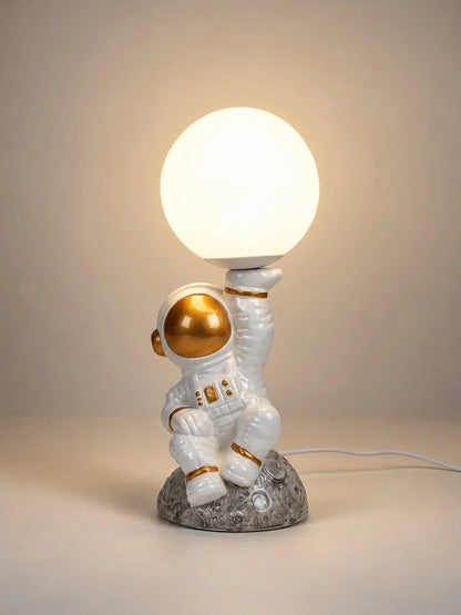 Golden Astronaut Holding Moon, Bedside Table Lamp