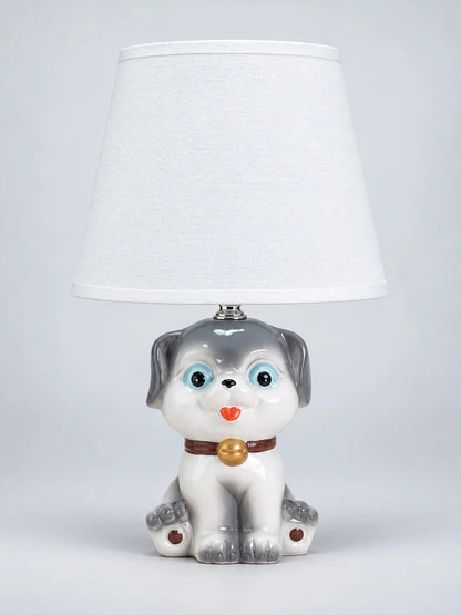 Grey Ceramic Dog Bedside Table Lamp