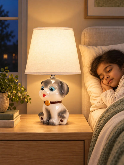 Grey Ceramic Dog Bedside Table Lamp