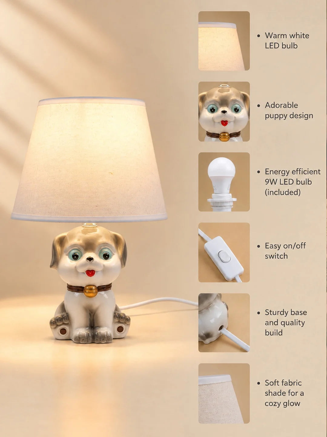 Grey Ceramic Dog Bedside Table Lamp