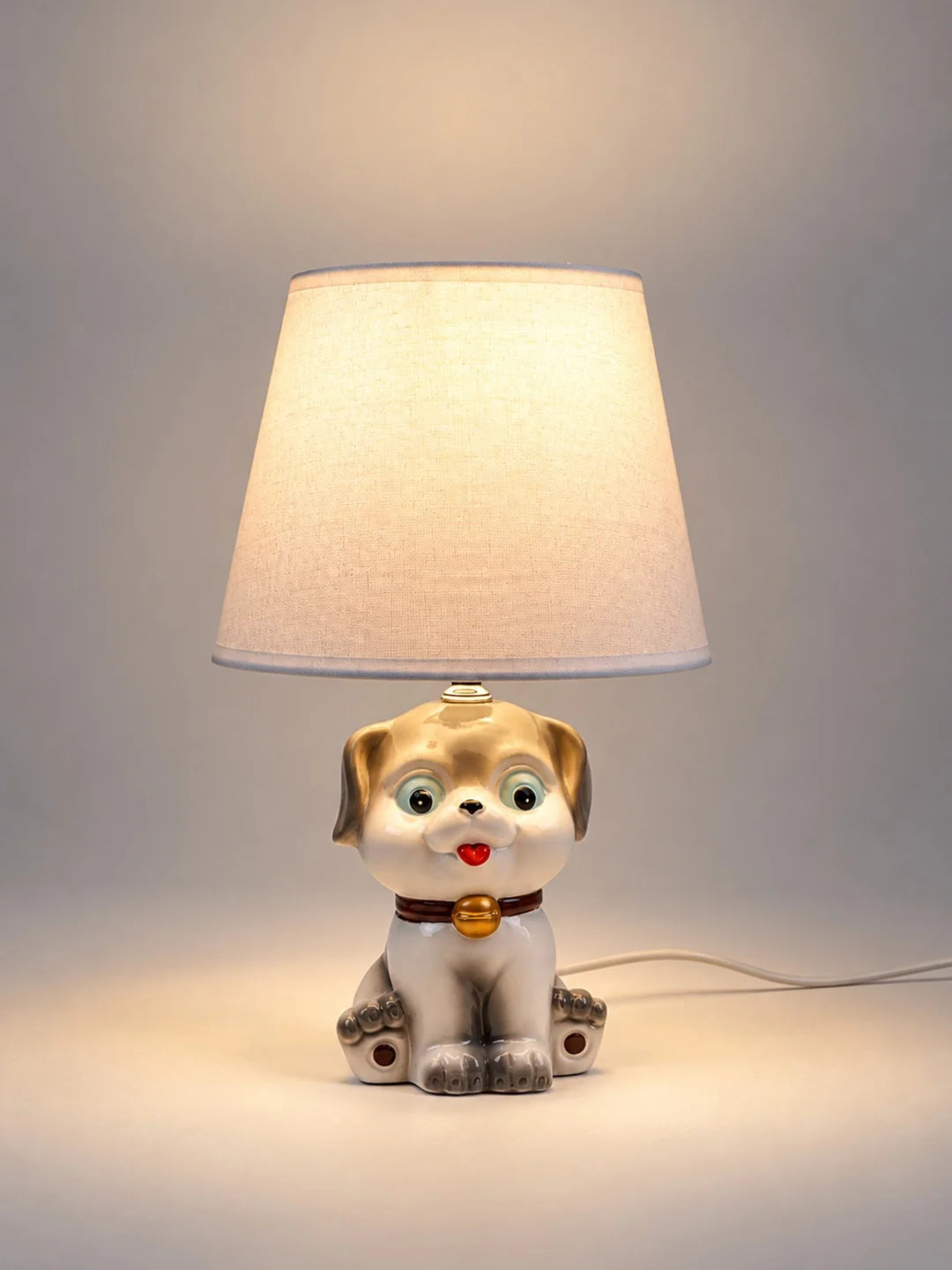 Grey Ceramic Dog Bedside Table Lamp