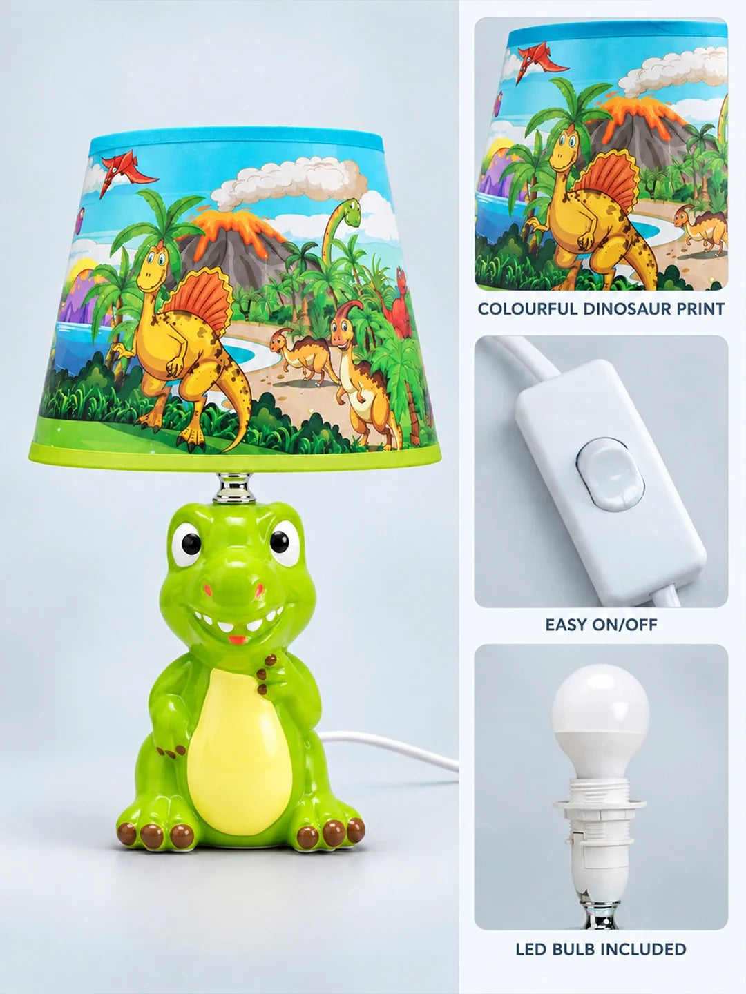 Green Ceramic Dino Bedside Table Lamp