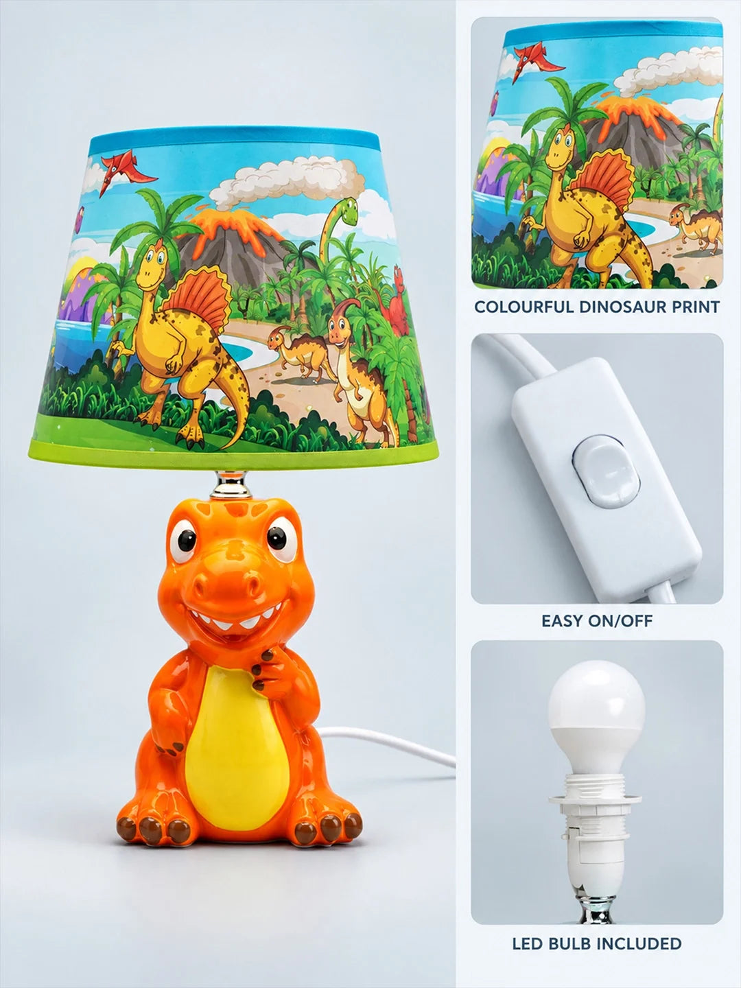 Orange Ceramic Dino Bedside Table Lamp