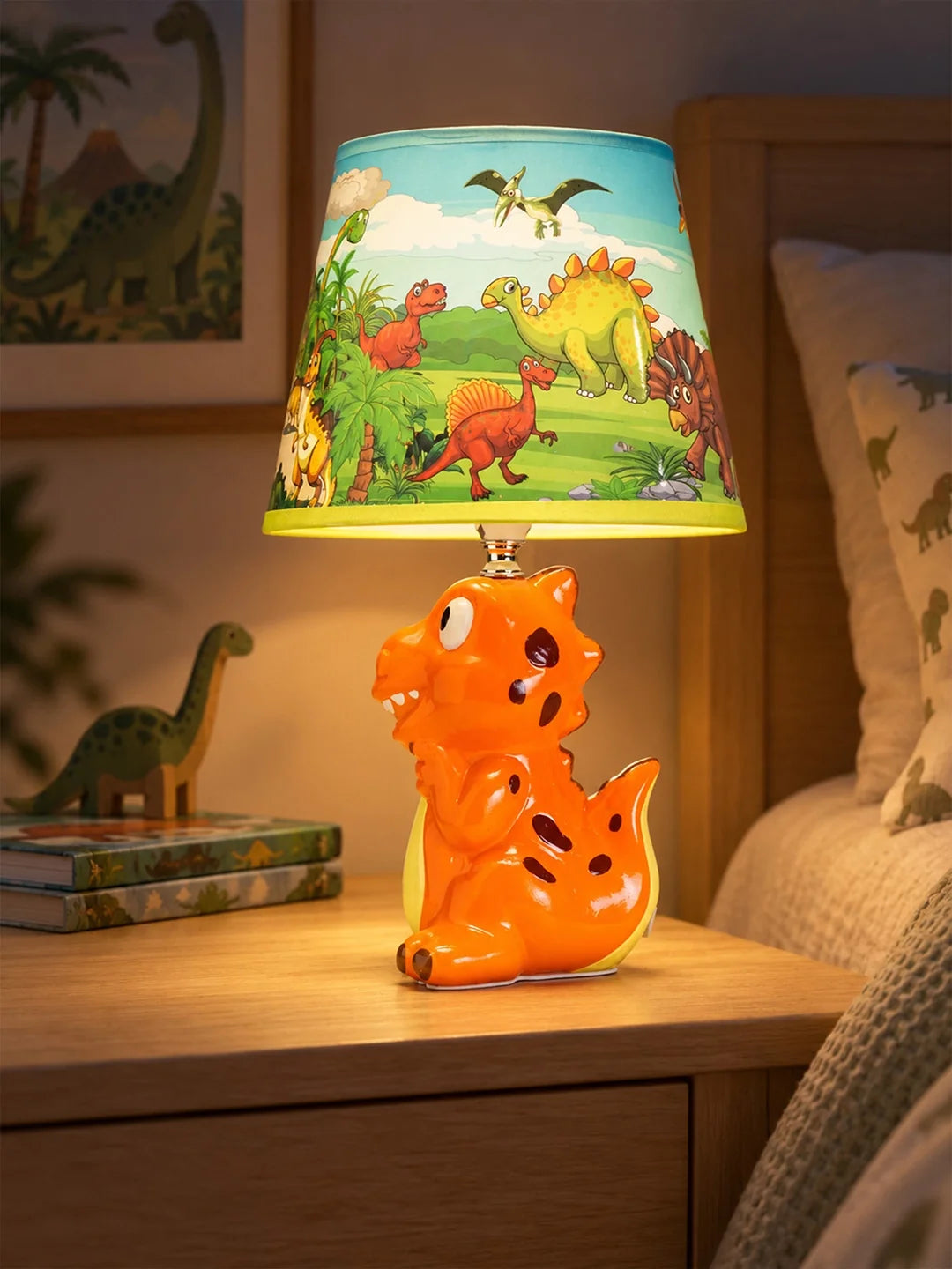 Orange Ceramic Dino Bedside Table Lamp