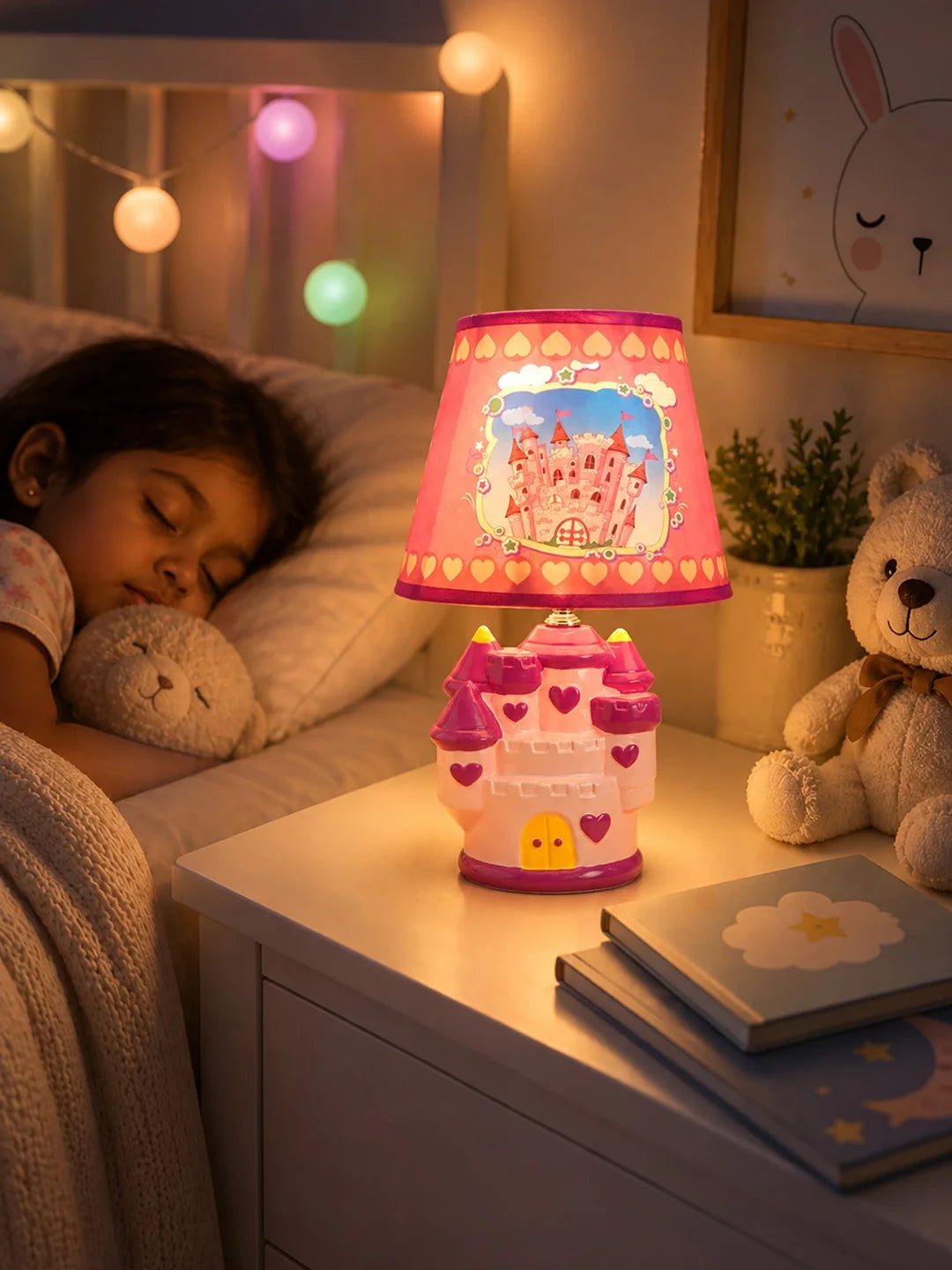 Pink Princess Ceramic Castle Bedside Table Lamp