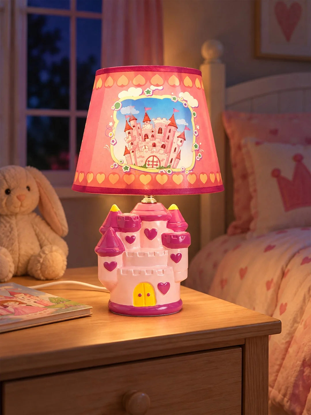 Pink Princess Ceramic Castle Bedside Table Lamp
