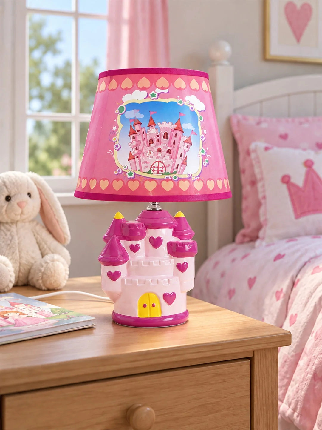 Pink Princess Ceramic Castle Bedside Table Lamp