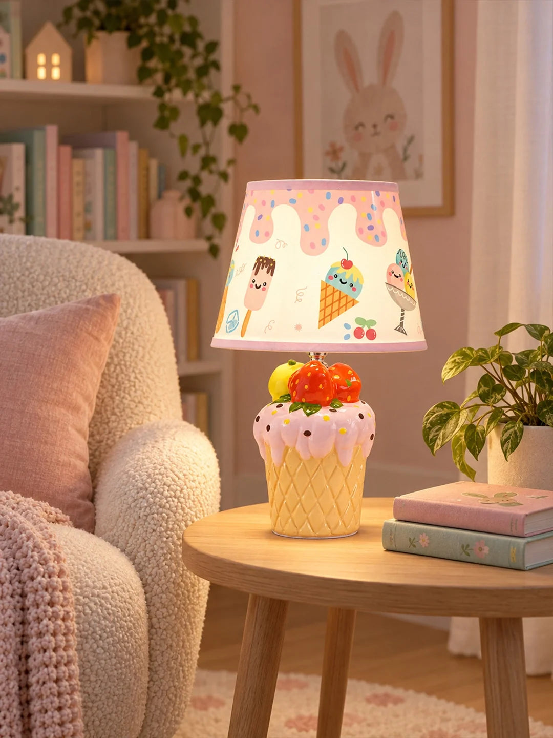 Pink Ceramic Ice Cream Bedside Table Lamp