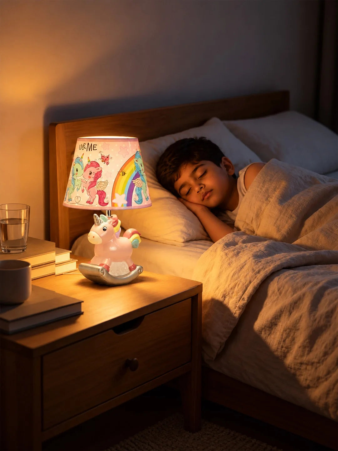 Pink Ceramic Rocking Unicorn Bedside Table Lamp