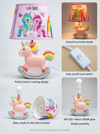 Pink Ceramic Rocking Unicorn Bedside Table Lamp