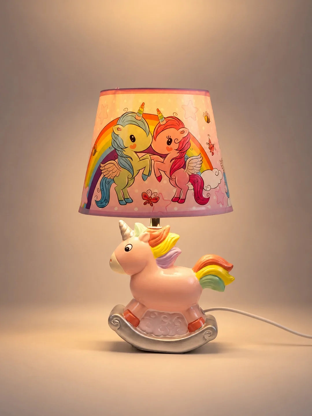 Pink Ceramic Rocking Unicorn Bedside Table Lamp