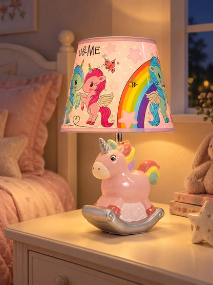 Pink Ceramic Rocking Unicorn Bedside Table Lamp