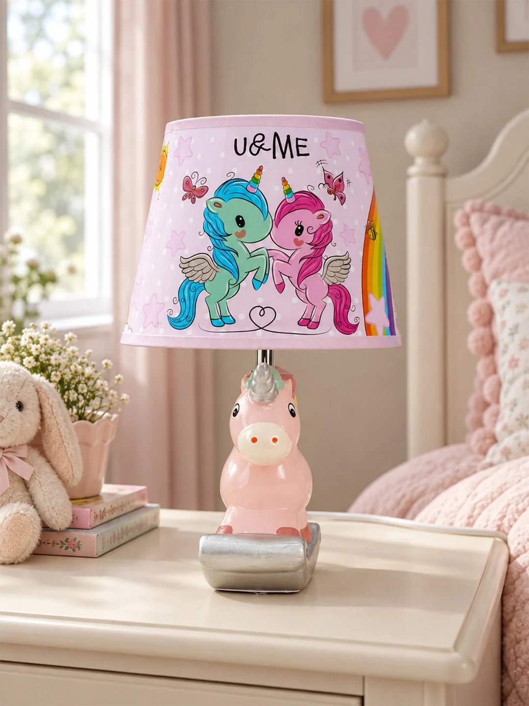 Pink Ceramic Rocking Unicorn Bedside Table Lamp