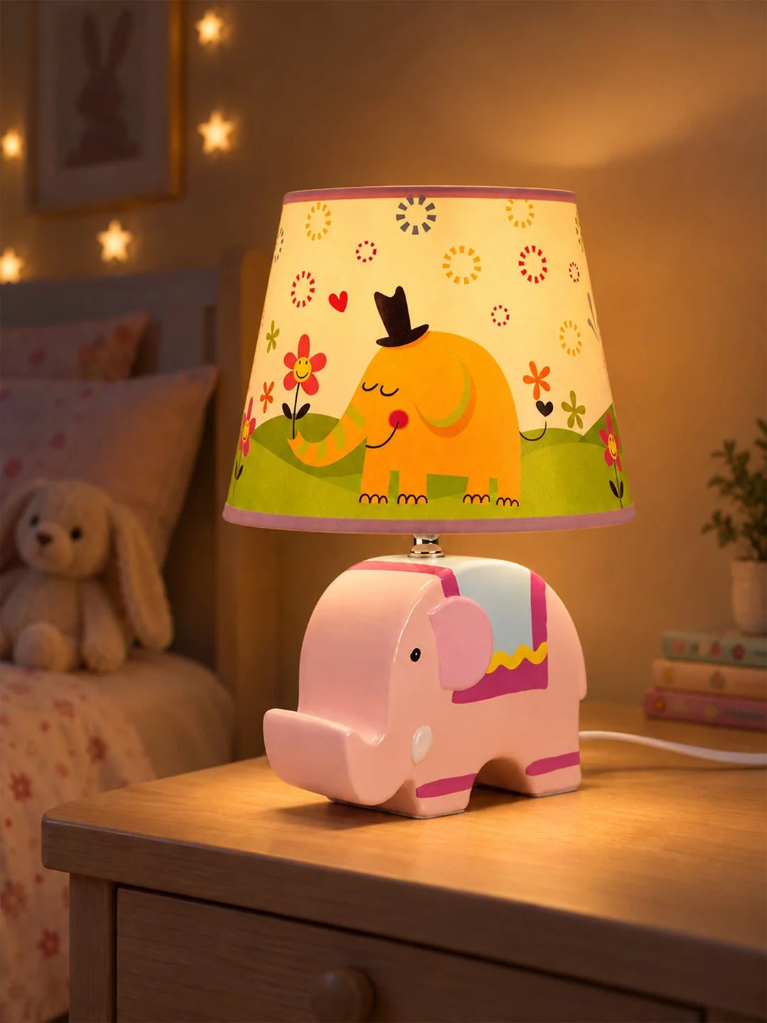 Pink Ceramic Elephant Bedside Table Lamp