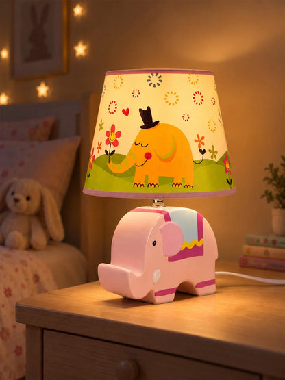 Pink Ceramic Elephant Bedside Table Lamp