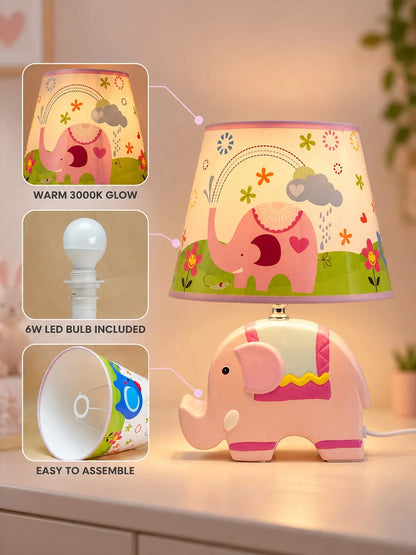 Pink Ceramic Elephant Bedside Table Lamp