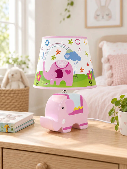 Pink Ceramic Elephant Bedside Table Lamp
