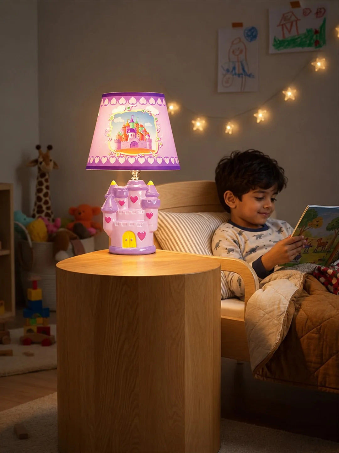 Purple Princess Ceramic Castle Bedside Table Lamp