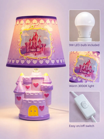 Purple Princess Ceramic Castle Bedside Table Lamp