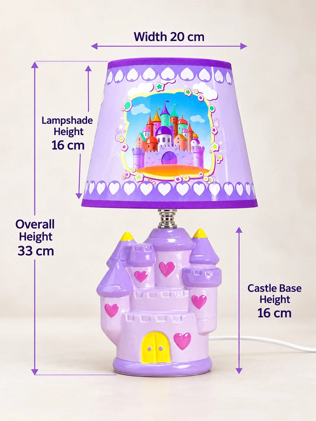 Purple Princess Ceramic Castle Bedside Table Lamp