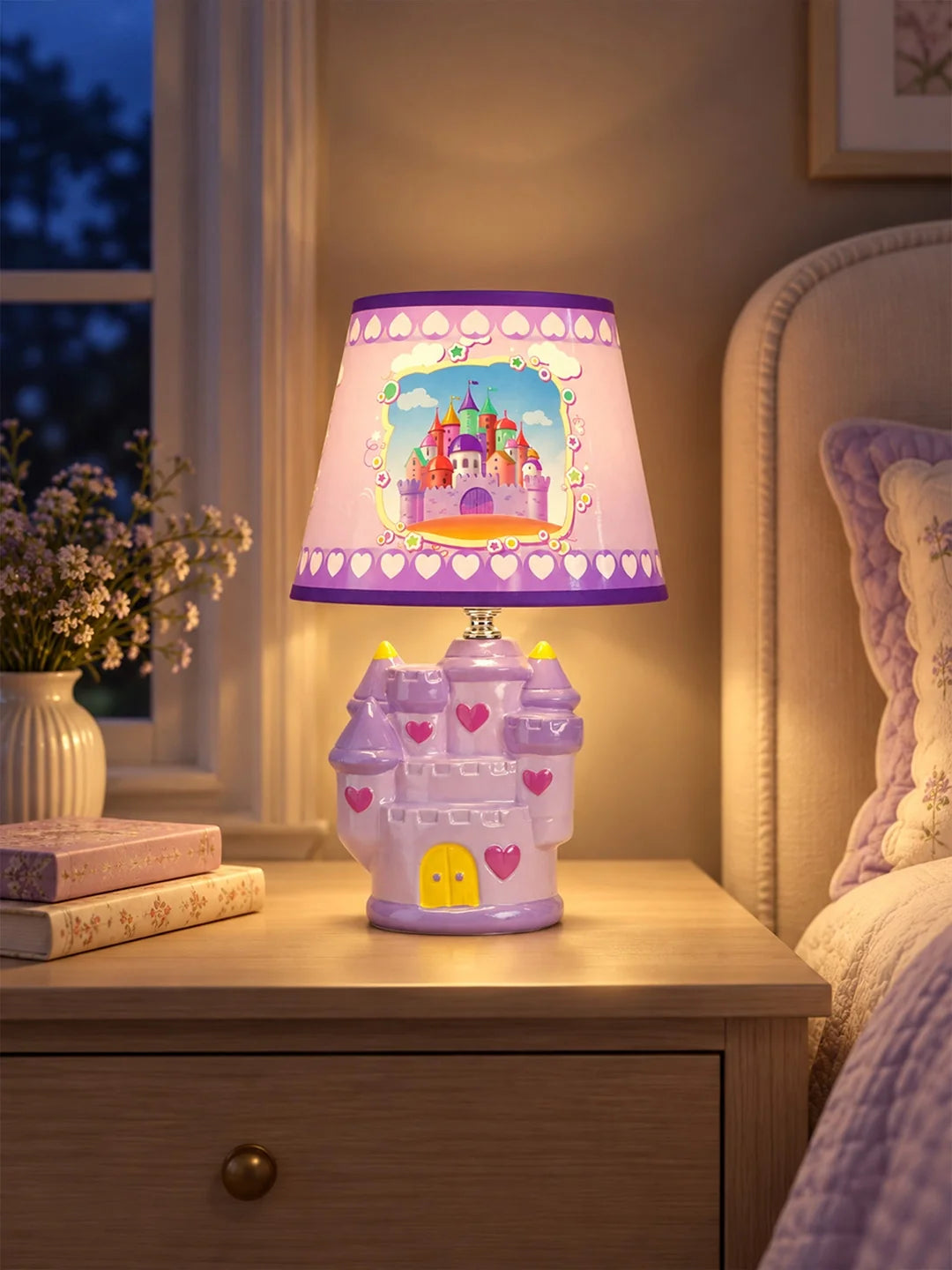Purple Princess Ceramic Castle Bedside Table Lamp