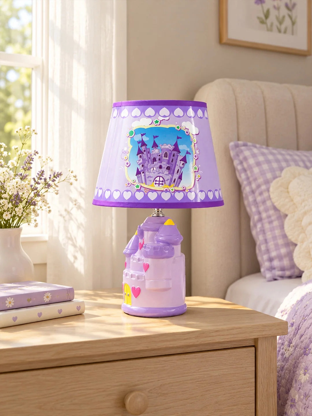 Purple Princess Ceramic Castle Bedside Table Lamp