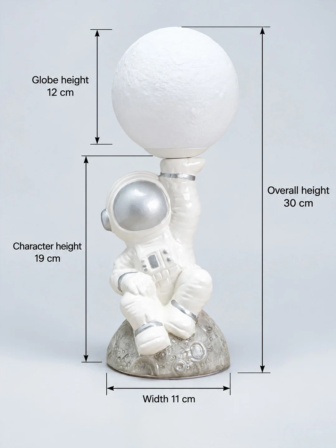 Silver Astronaut Holding Moon, Bedside Table Lamp