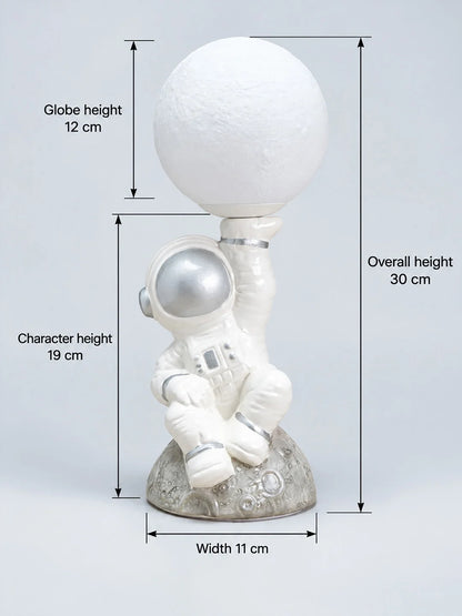 Silver Astronaut Holding Moon, Bedside Table Lamp