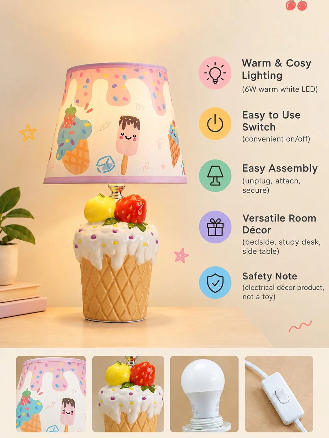 White Ceramic Ice Cream Bedside Table Lamp