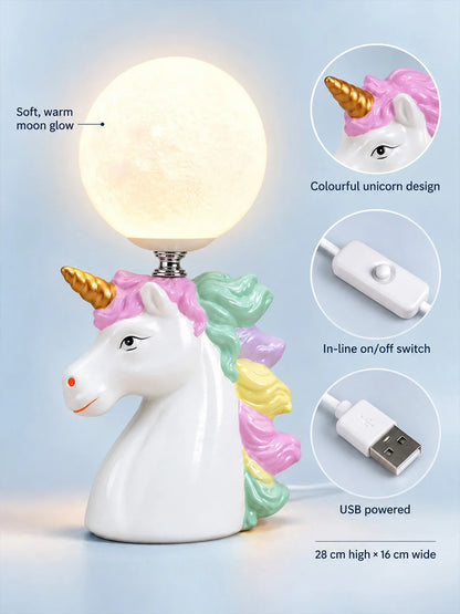 White Ceramic Unicorn Moon, Bedside Table Lamp