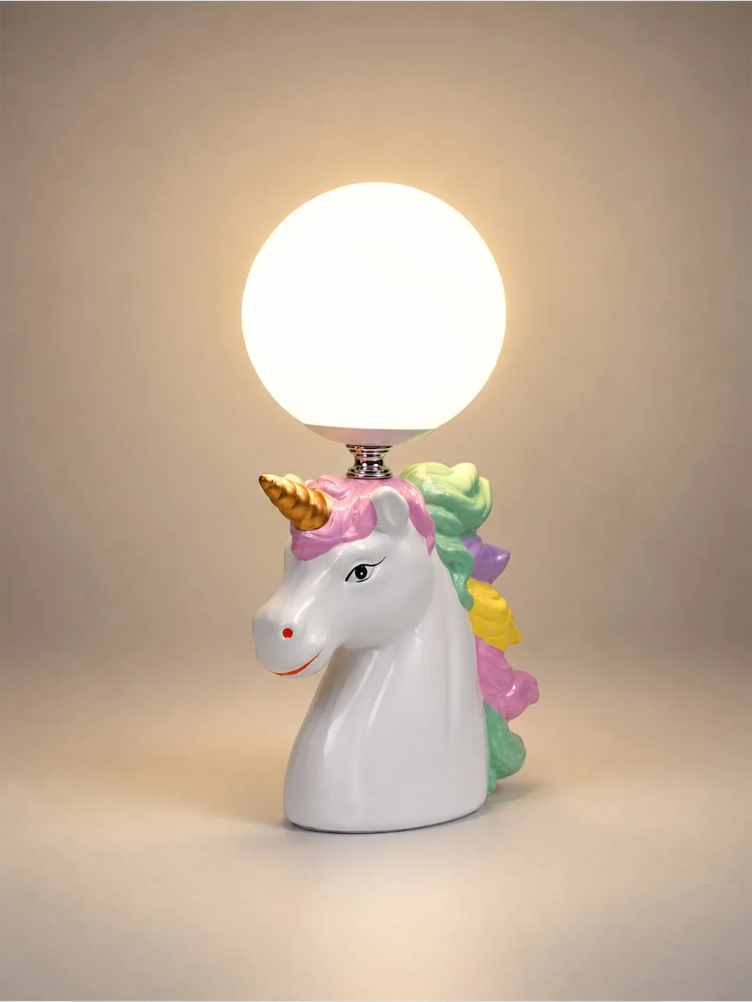 White Ceramic Unicorn Moon, Bedside Table Lamp