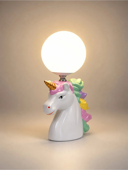 White Ceramic Unicorn Moon, Bedside Table Lamp