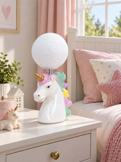 White Ceramic Unicorn Moon, Bedside Table Lamp