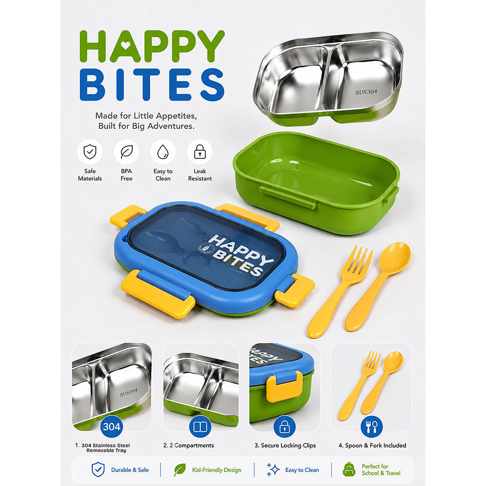 Blue Lid Happy Bites Bento Lunch Box