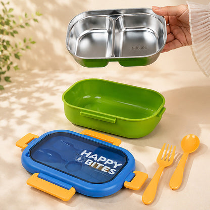 Blue Lid Happy Bites Bento Lunch Box