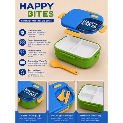 Blue Color-block, Happy Bites Bento Lunch Box