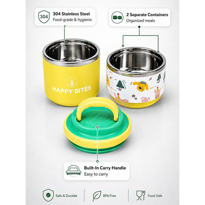 Party Dogs Happy Bites Double Decker Stainless Steel Lunch Box